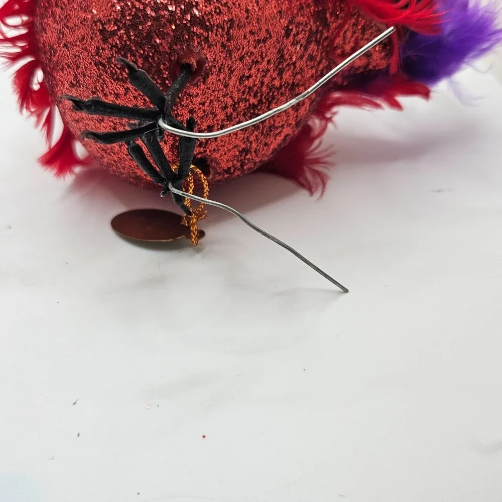Katherine's Collection Red Feather Bird Ornament Glitter Crown Black Purple‎